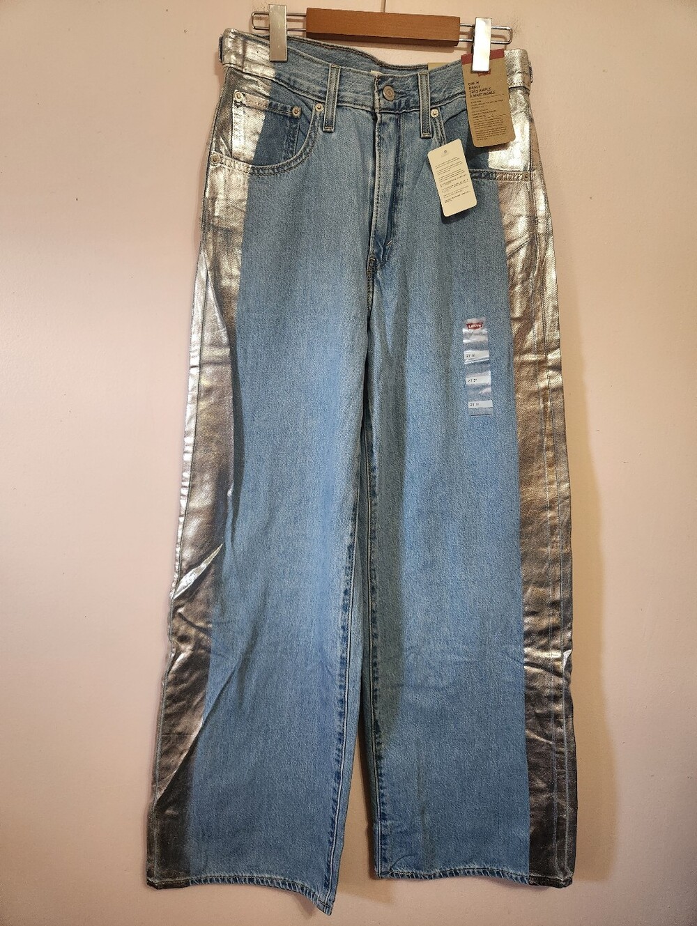 NWT Levi's Cinch Baggy Metallic Silver Tuxedo Stripe Wide Leg Jeans Y2K Western